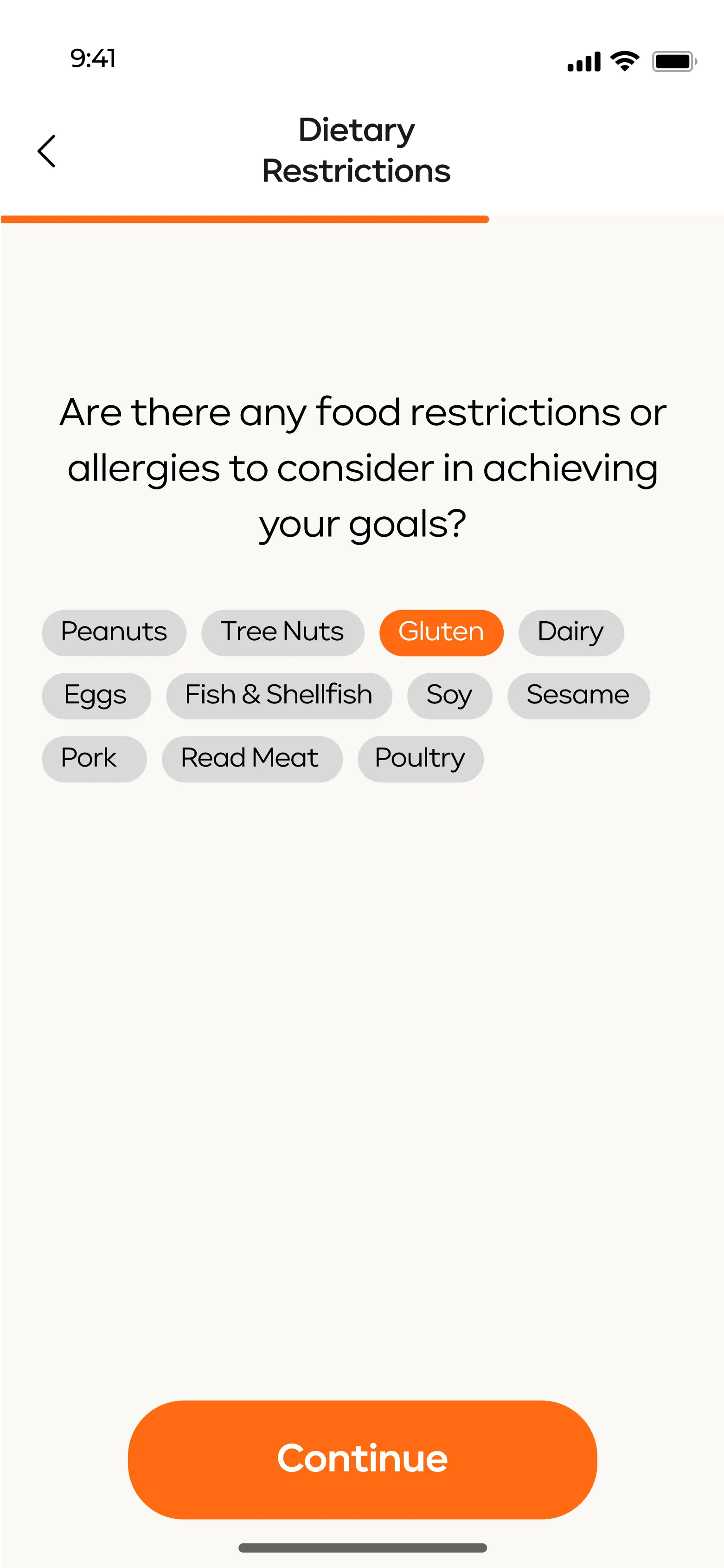 Set allergies and restrictions