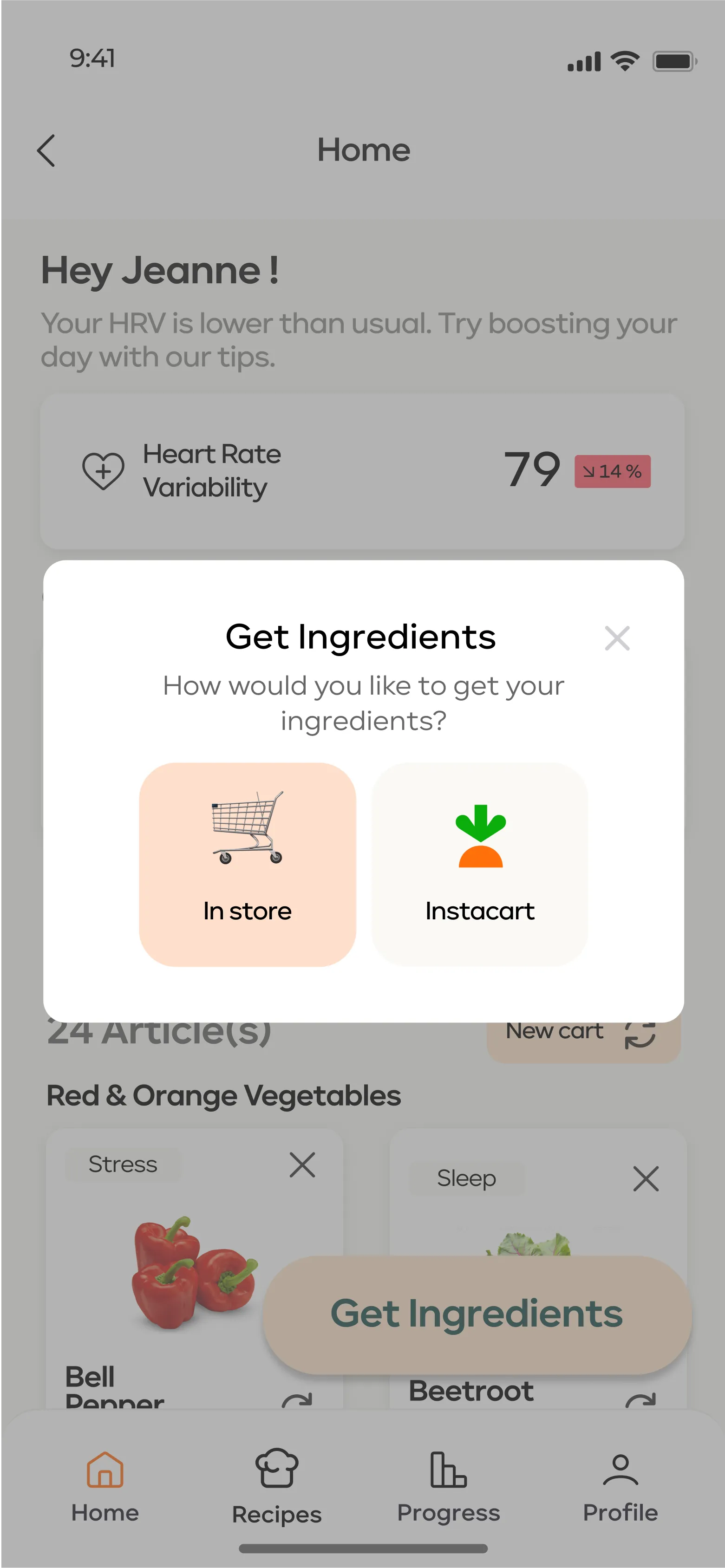 Order ingredients via Instacart
