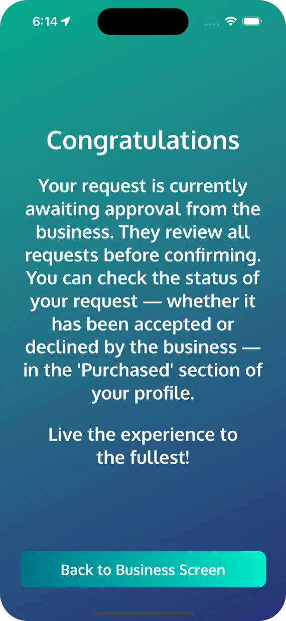 Booking sent for approval