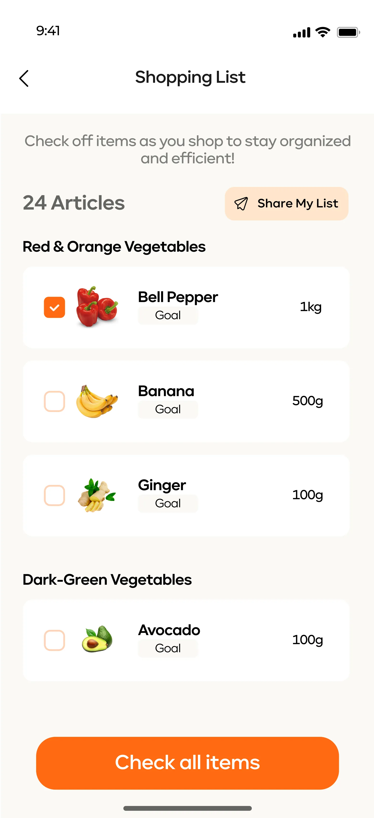 A smart, checkable grocery list