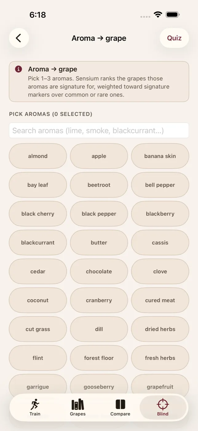 Blind — reason from aroma to grape