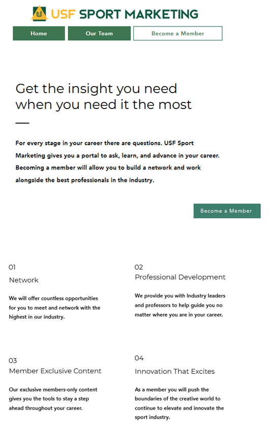 USF Sport Marketing Website